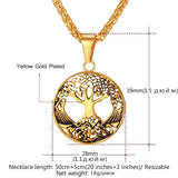 gold plated pendant with 316L stainless steel wheat chain women men statement necklace tree of life jewelry