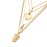 Multi-layer Heart Cross PendantGold Chain Rose Crystal Stone Men Head Women Jewelry