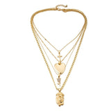 Multi-layer Heart Cross PendantGold Chain Rose Crystal Stone Men Head Women Jewelry