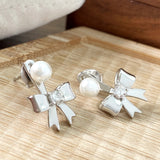 Women's Bow Pearl Stud Earrings