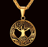 gold plated pendant with 316L stainless steel wheat chain women men statement necklace tree of life jewelry