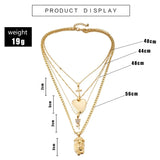 Multi-layer Heart Cross PendantGold Chain Rose Crystal Stone Men Head Women Jewelry