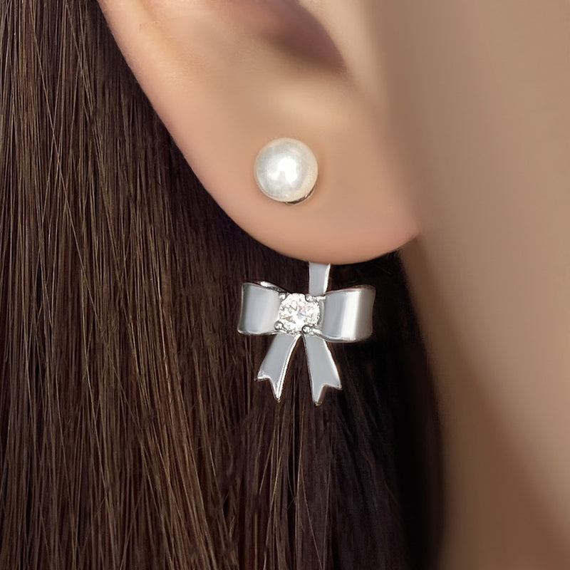 Women's Bow Pearl Stud Earrings